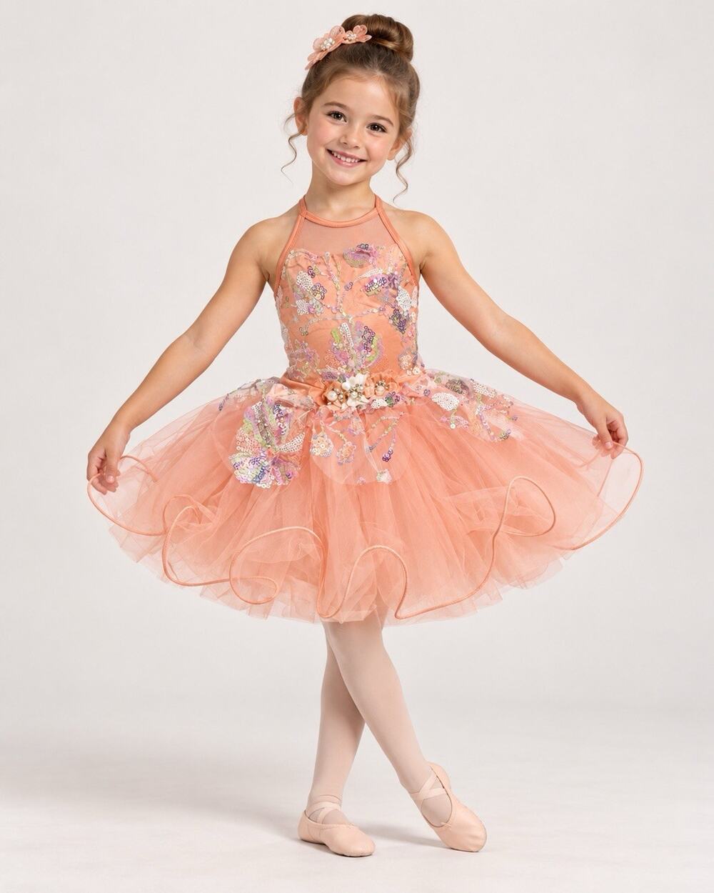 Weissman Pretty Pretty Flowers Dance Costume Peach Sequin Tutu Style 15639
